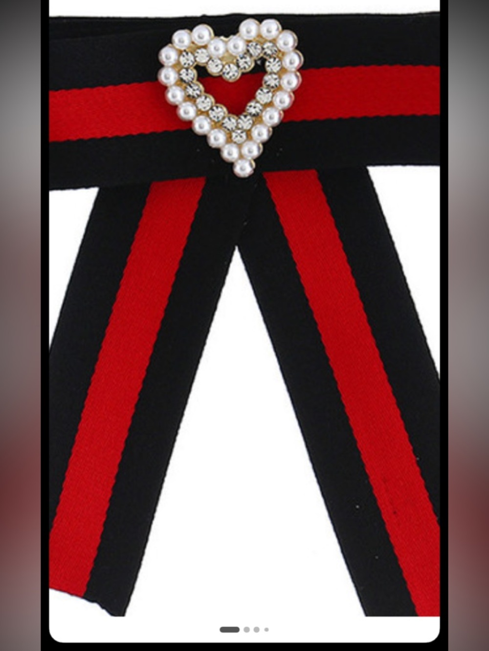 HawaJewels Red & Black Ribbon Heart Brooch